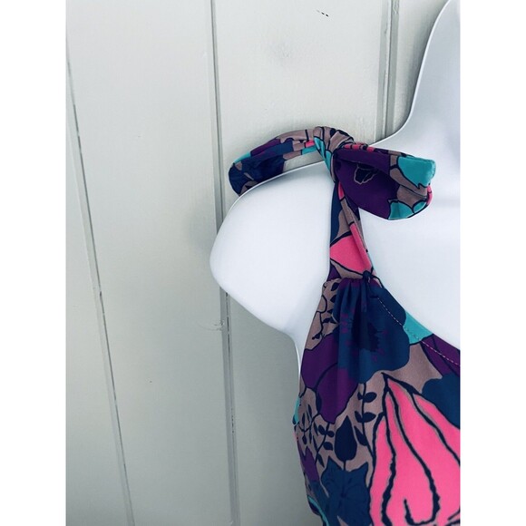 Tibi New York Kamara One Piece Swimsuit S Small Blue Purple Floral One Shoulder - Picture 3 of 6